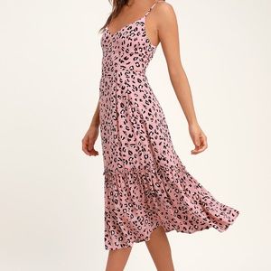 Pink leopard midi dress